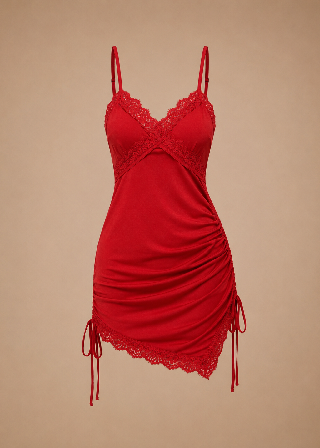 Scarlett Ruched Satin Chemise Red