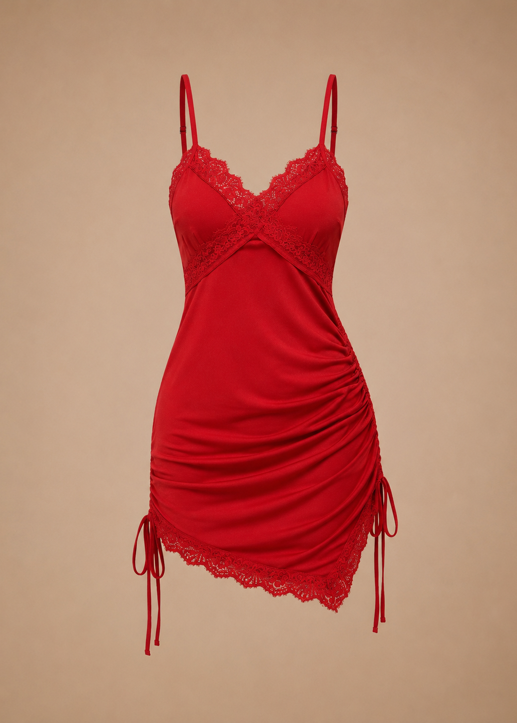Scarlett Ruched Satin Chemise Red