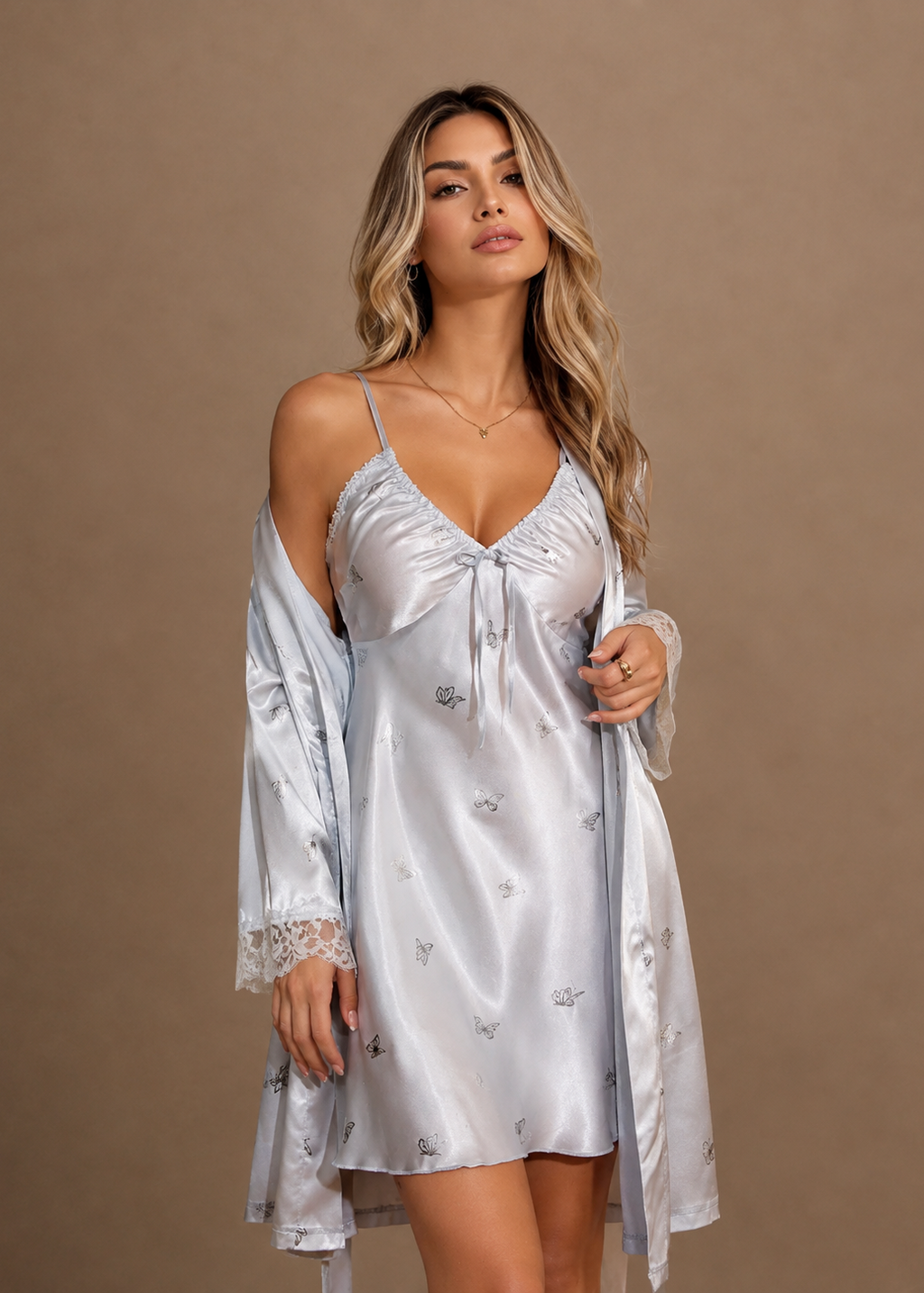 Genevieve Satin Chemise & Robe Set