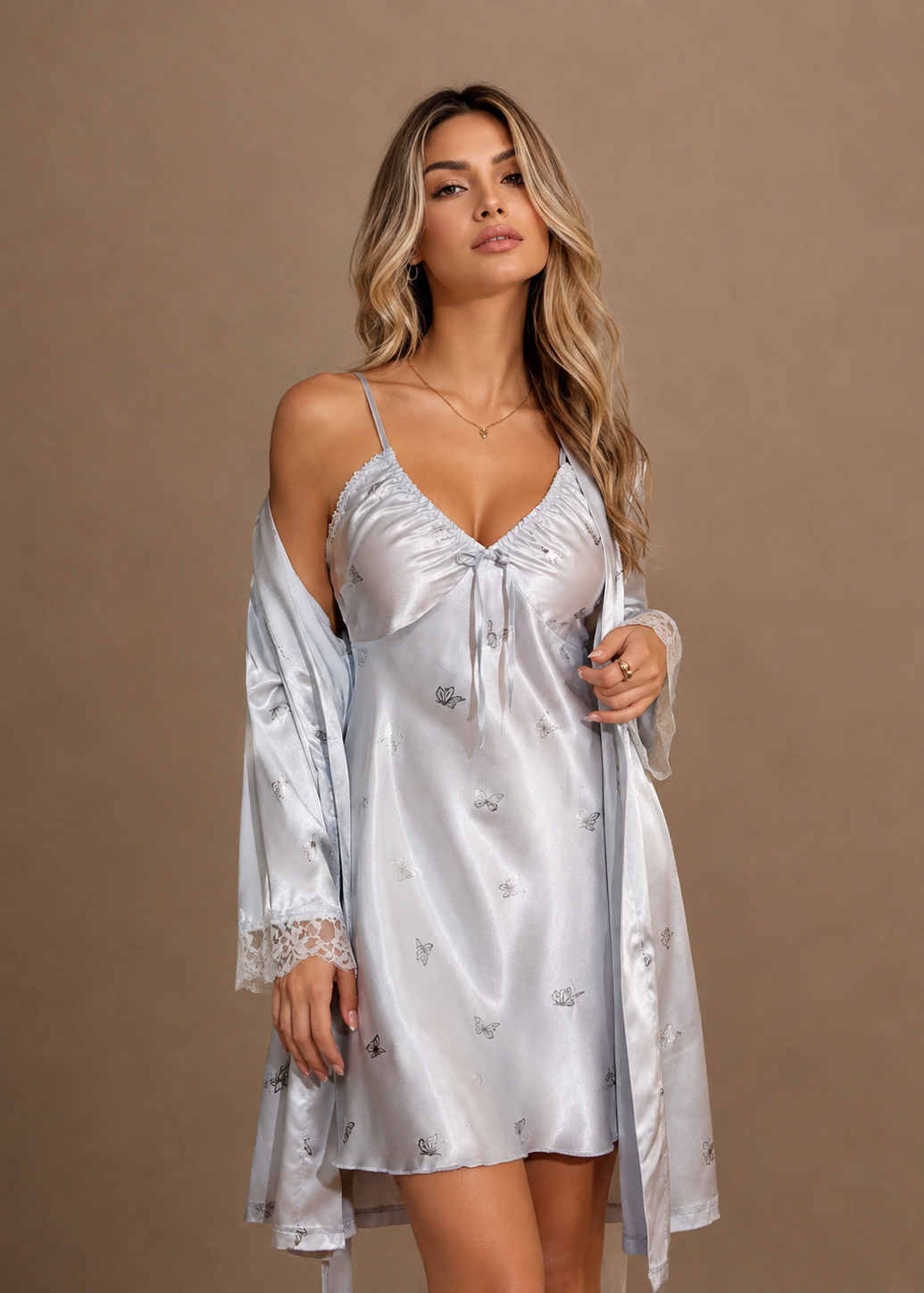 Genevieve Satin Chemise & Robe Set