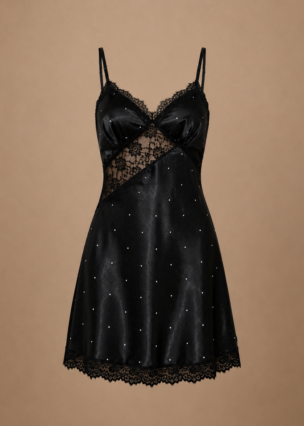 Odette Lace-Trim Chemise Black