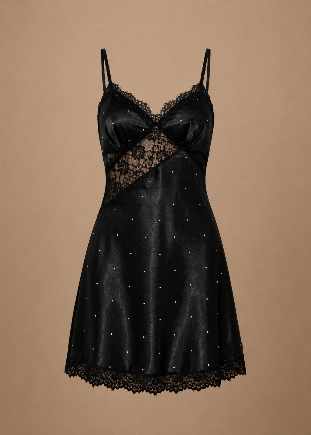 Odette Lace-Trim Chemise Black