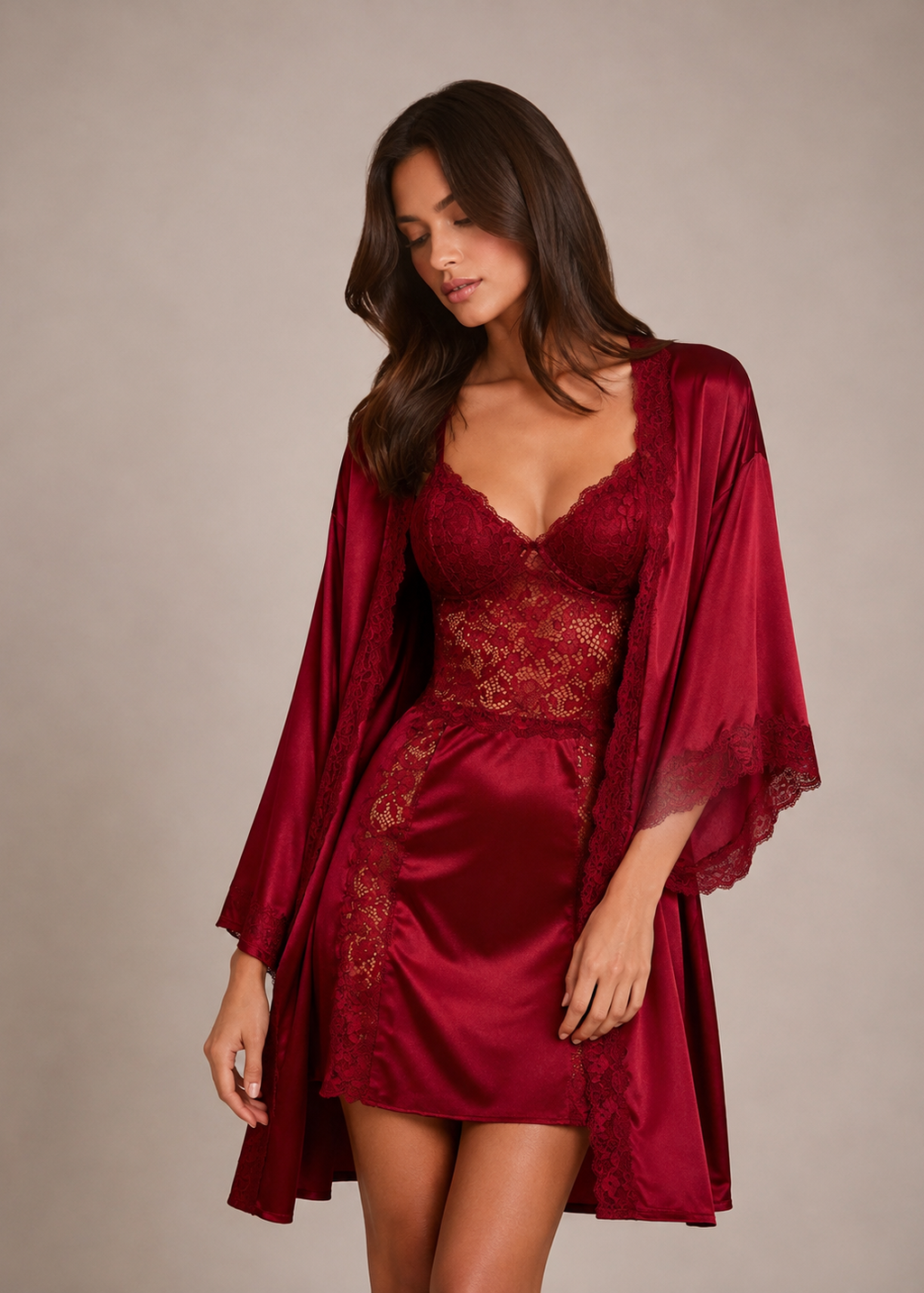 Camille Satin Chemise & Robe Set