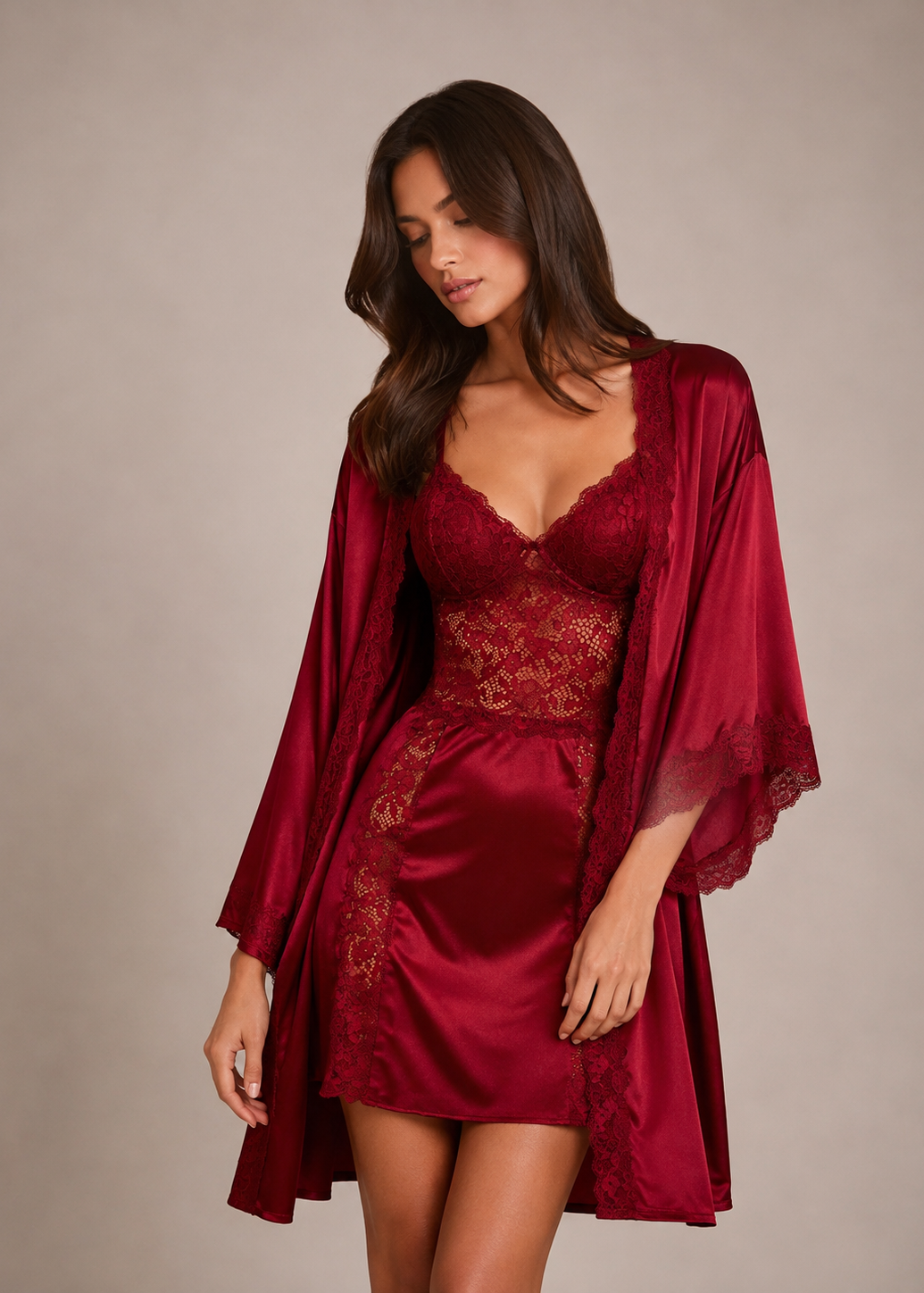 Camille Satin Chemise & Robe Set