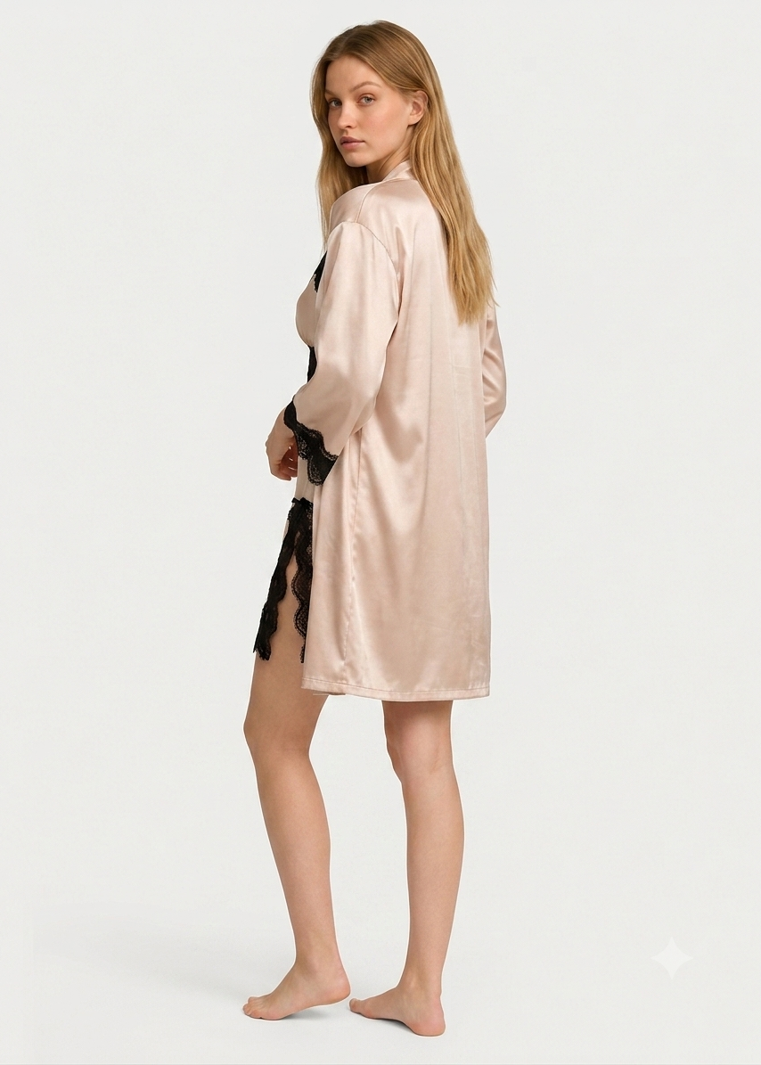 Anaïs Lace-Trim Chemise & Robe Set Champagne