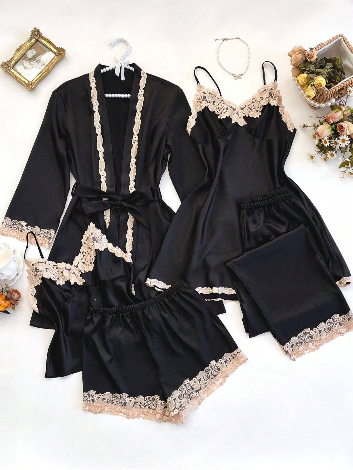 Seraphina 4-Piece Satin Set Black